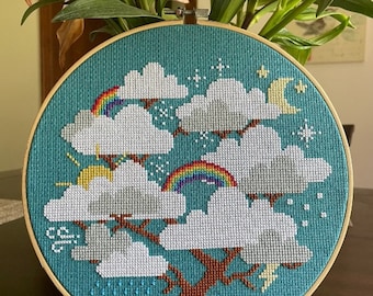 Tree Weather Clouds Rainbow cross stitch!