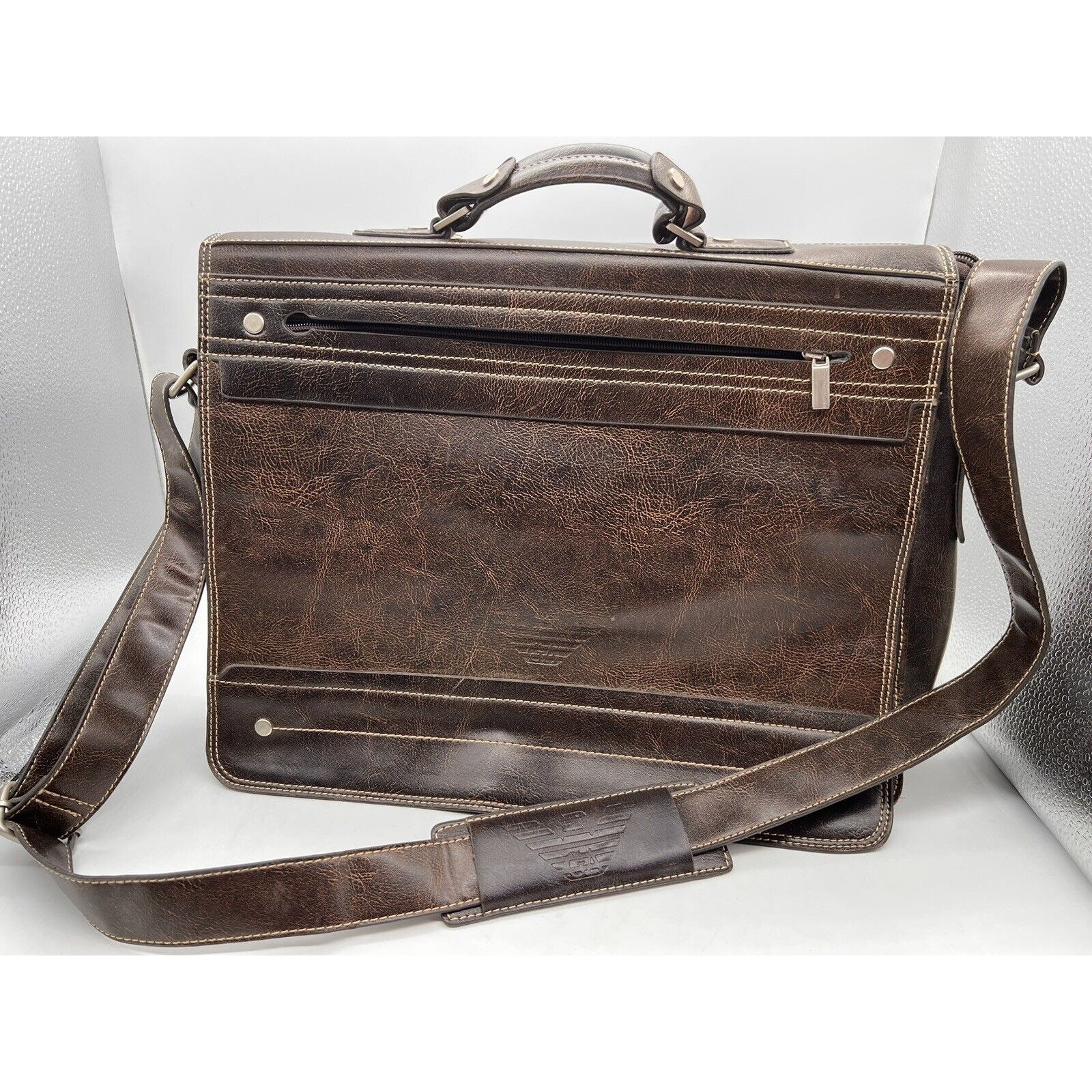 Giorgio Armani Mens Brown Laptop/briefcase Bag Juton Vintage 