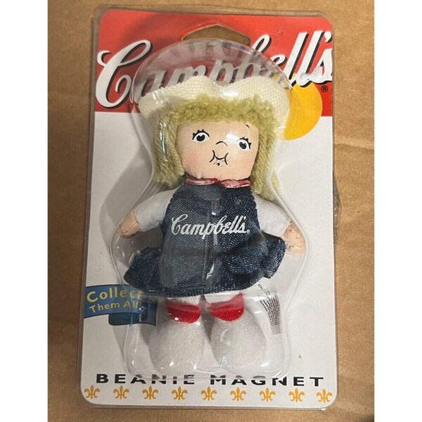 Vintage Campbell's Soup Kids Plush Beanie Magnet Blonde Girl Blue Dress