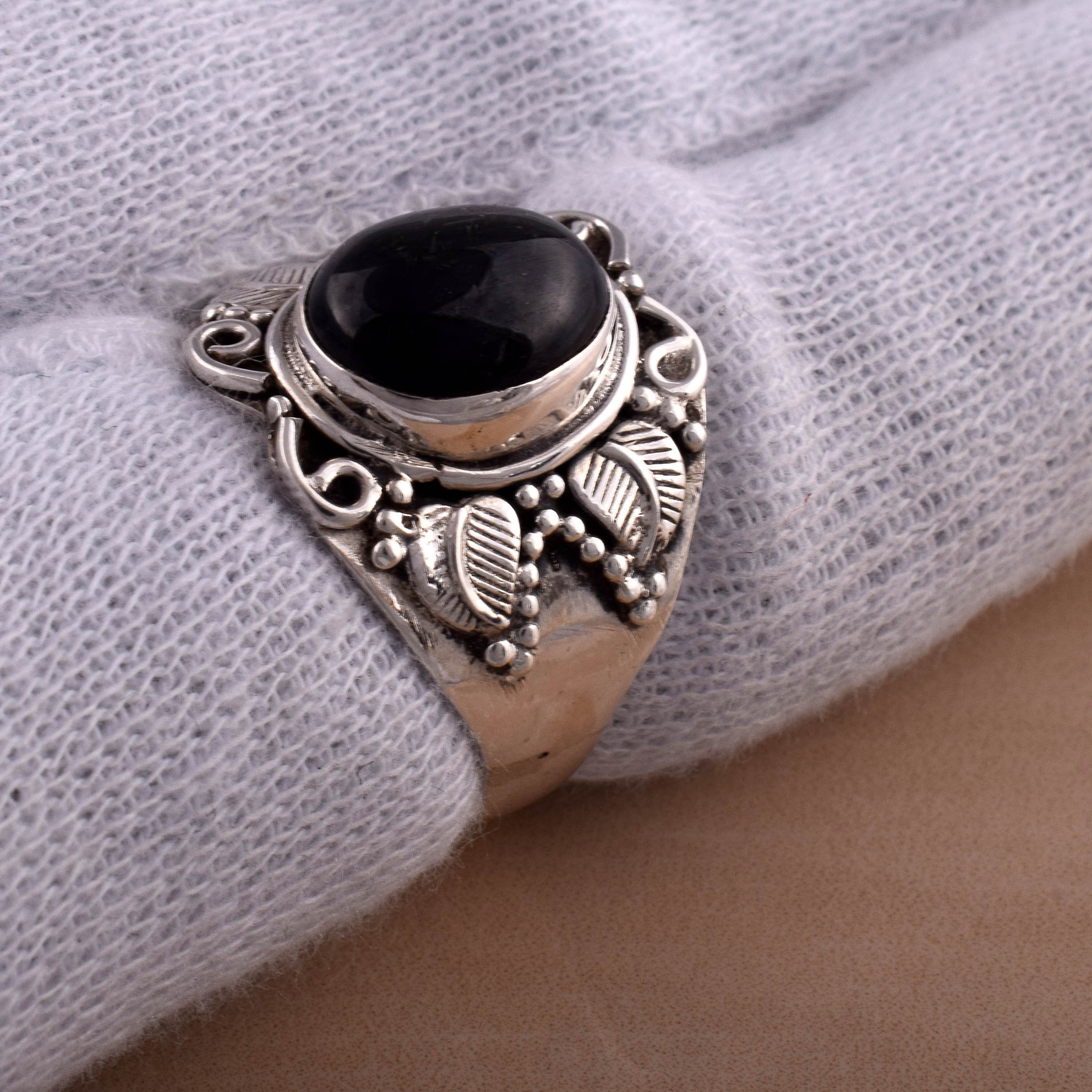 Oval onyx stone real black onyx silver ringgemstone | Etsy