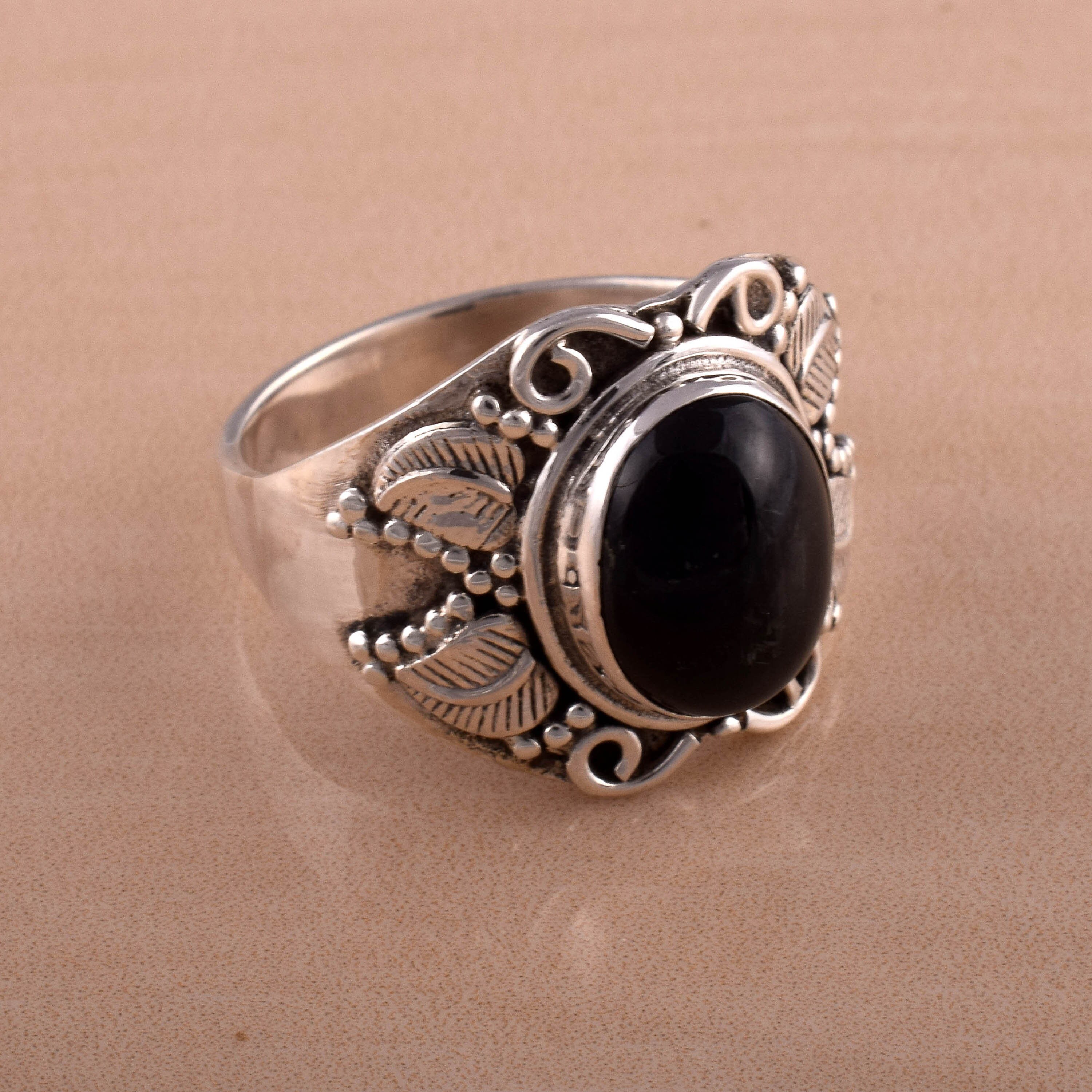 Oval onyx stone real black onyx silver ringgemstone Etsy