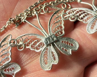 Butterfly Necklace | Vintage 1970s Sterling Silver Filigree | Fully Restored | Statement Chain Necklace