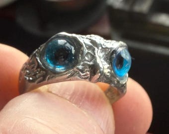 Owl Eye Pewter Ring Upcycled Metal Rustic Textured Ring