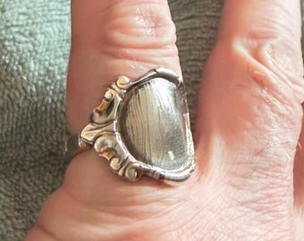 Handmade Spoon Ring | Recycled Teaspoon | Stainless Steel | Blank Insert for Sticker or Resin | UK Q / US 8.25 (Adjustable)