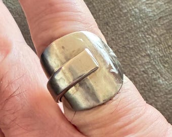 Handmade Saddle Spoon Ring | Recycled Teaspoon | Stainless Steel | UK Q / US 8.25