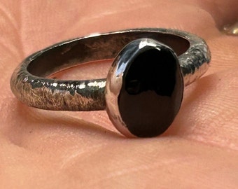 Whitby Jet set into a sterling silver ring