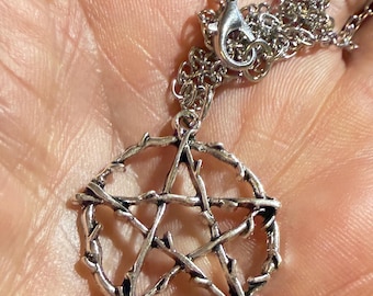 Barbed Wire Pentagram Pendant Necklace | Silver-Tone Metal | Gothic Occult Style | Chain Included