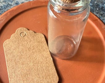 Box 90 Miniature Glass Bottles With Corks and Labels