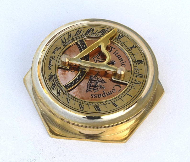 Antique Brass Folding Sundial Compass ~ Nautical Maritime ~ Sun Dial