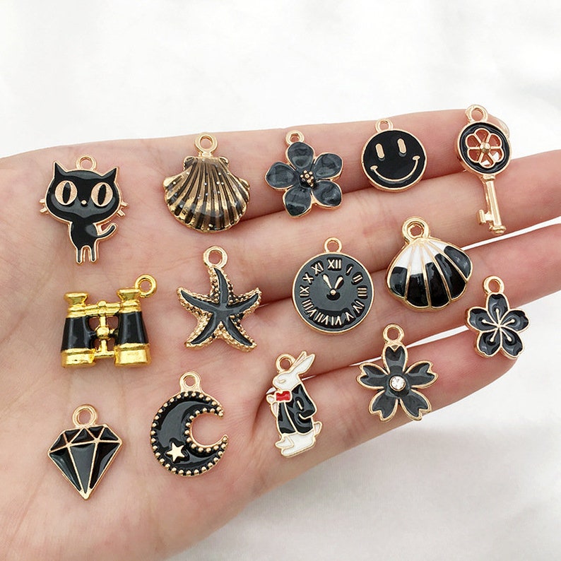 31pcs Black Charms Enamel Charms Charm Collection Mixed Random Etsy