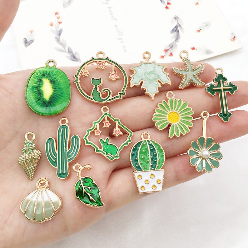 31pcs Enamel charms Green charms charm collection Mixed Random Etsy