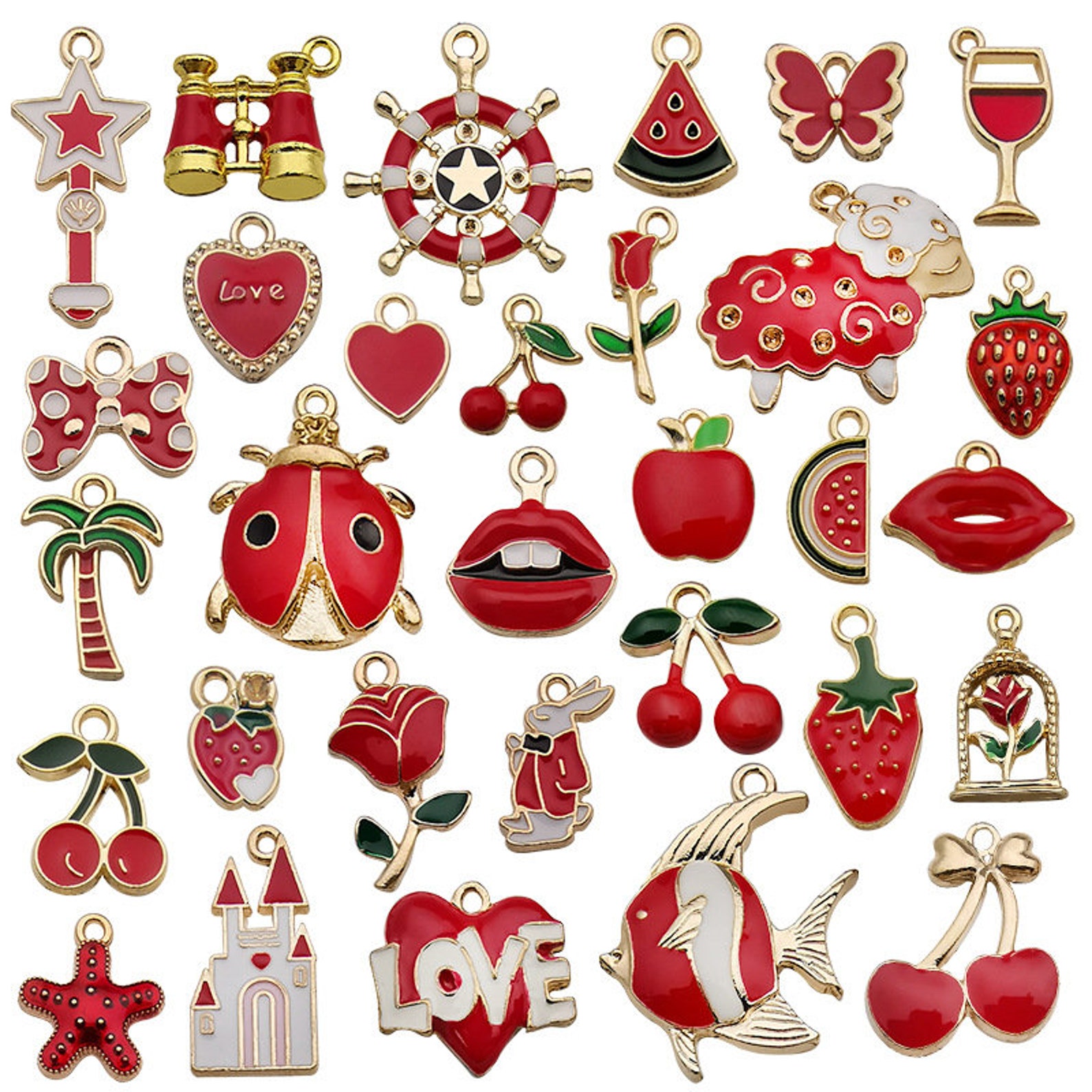 31pcs Enamel charms Red charms Girl charm collection Mixed Etsy