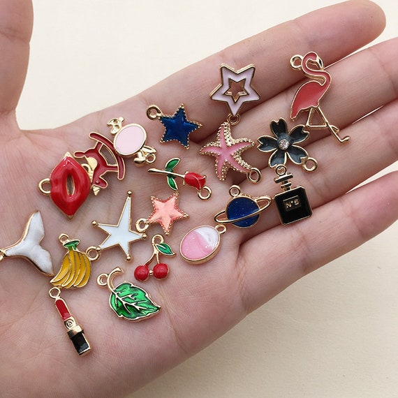 100PCS Mix Enamel Gold Plated Charms Pendant for Jewelry 