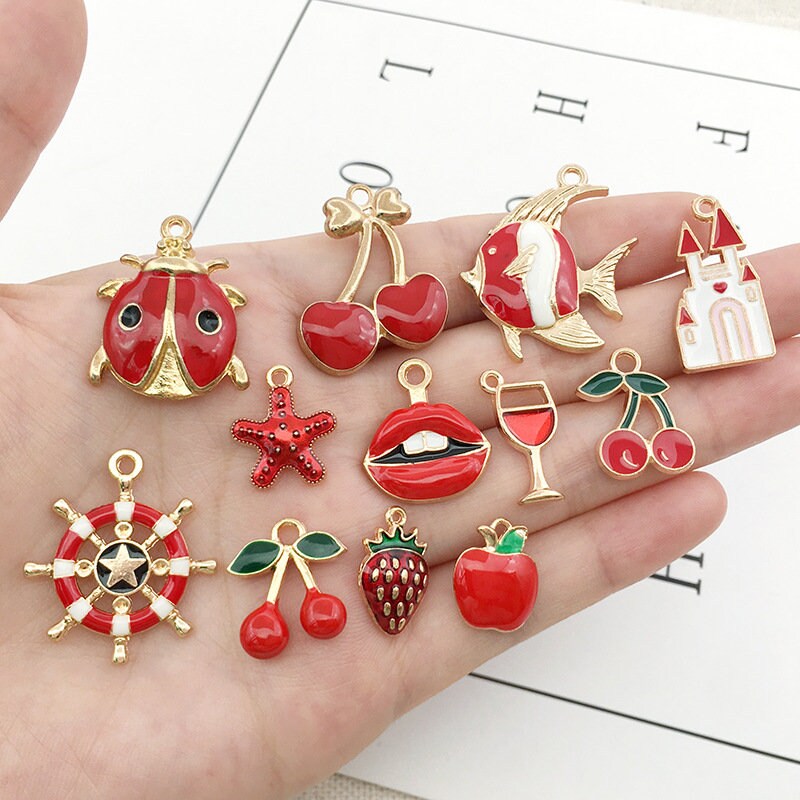 31pcs Enamel charms Red charms Girl charm collection Mixed Etsy