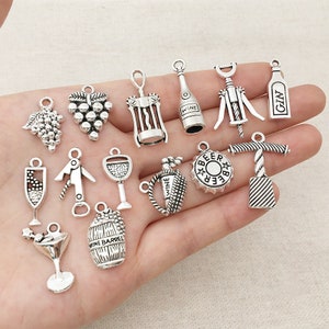 63pcs wine charms silver charm Assorted Charms Mixed Charms BULK Charms charm collection