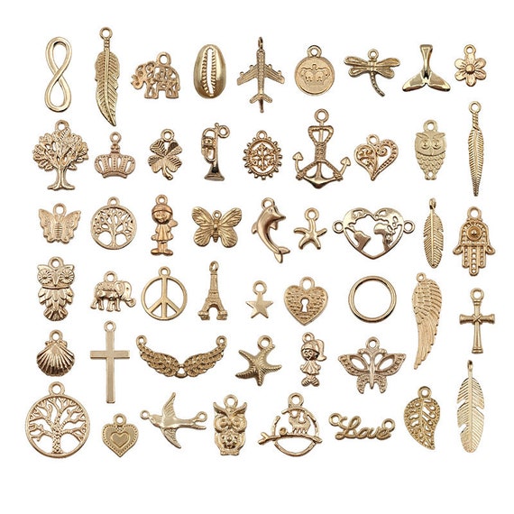 50pcs Gold Charms Assorted Charms Mixed Charms BULK Charms Charm Collection  Mixed Random Free Styles 