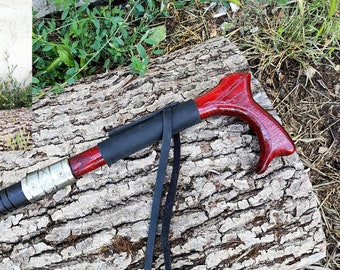 Black & Red Wooden Walking Cane - Handmade Support Stick