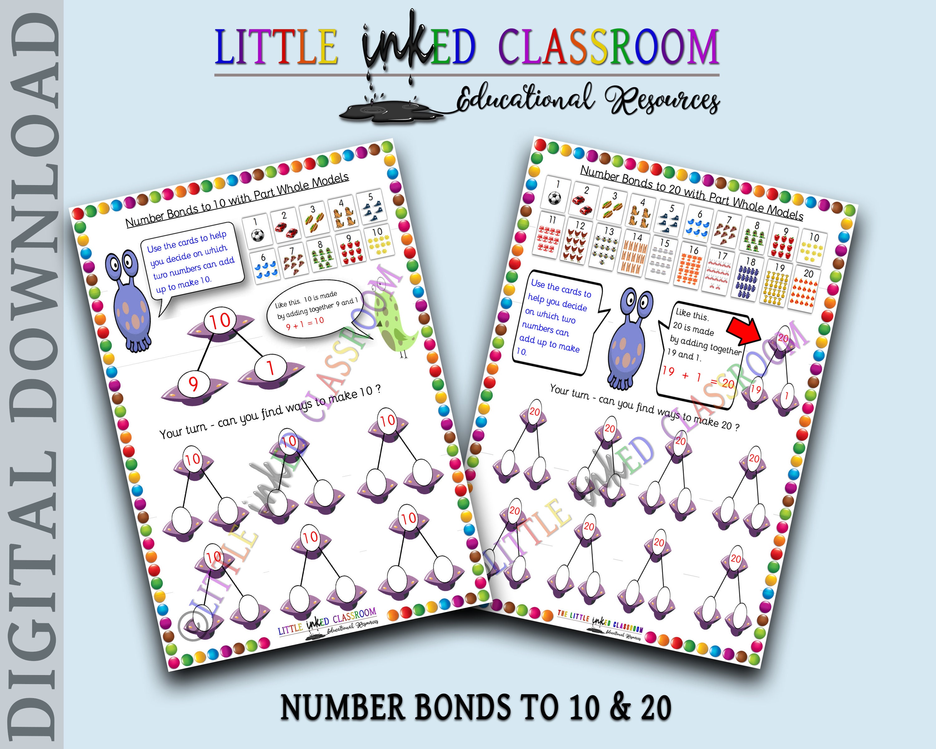 Number bonds to 10 or 20 printable educational resource | Etsy