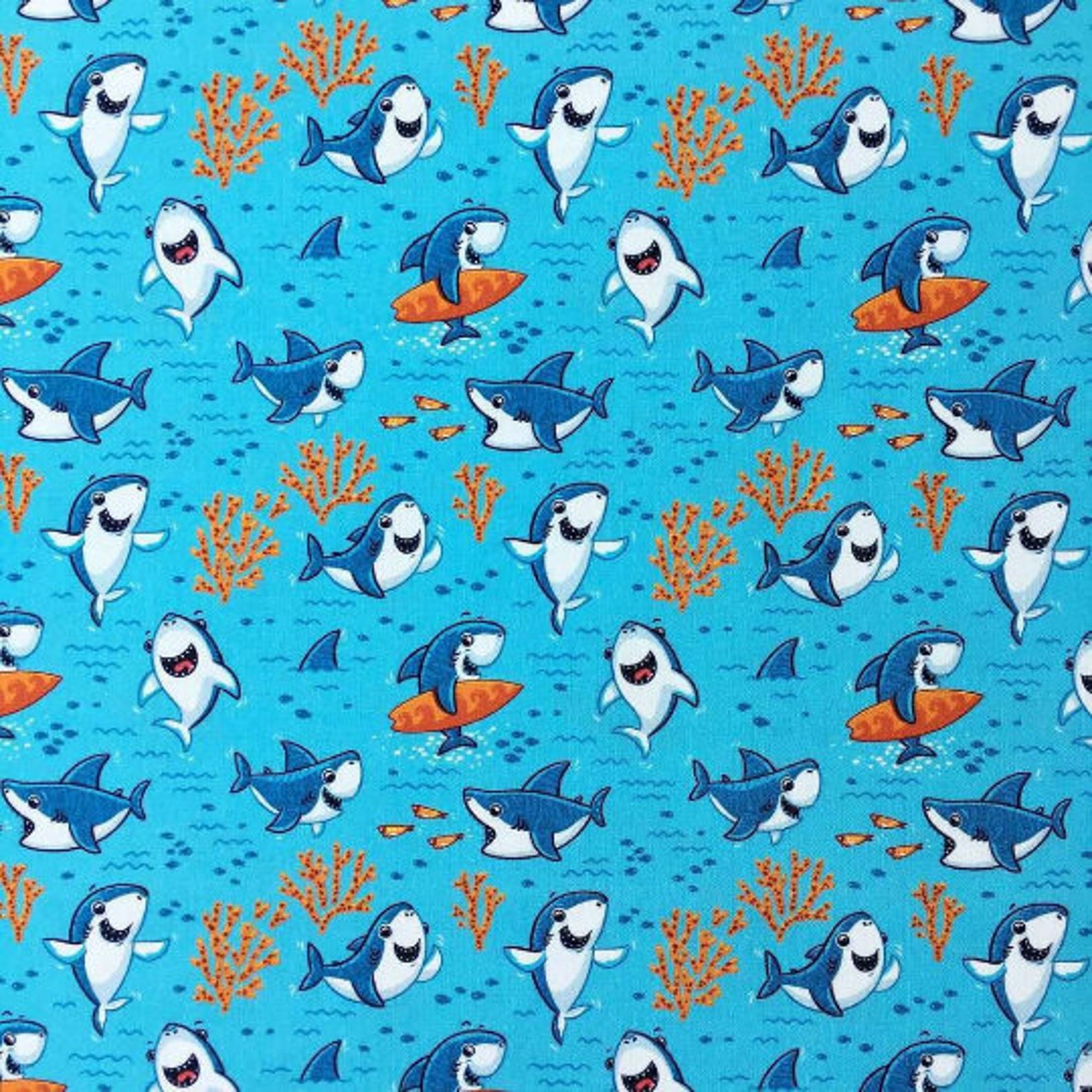 BABY SHARK FABRIC Cotton fabric by the yard Shark print Etsy
