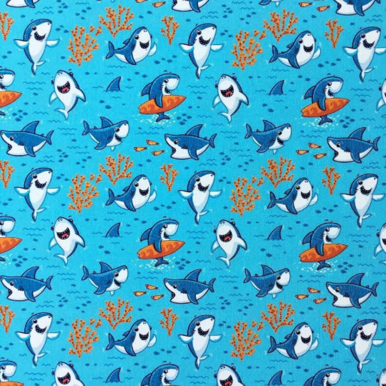 BABY SHARK FABRIC Cotton fabric by the yard Shark print Etsy