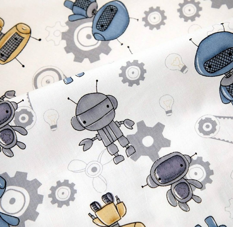 ROBOT FABRIC 100 Cotton Fabric by the Yard Quilting Fabric by Etsy