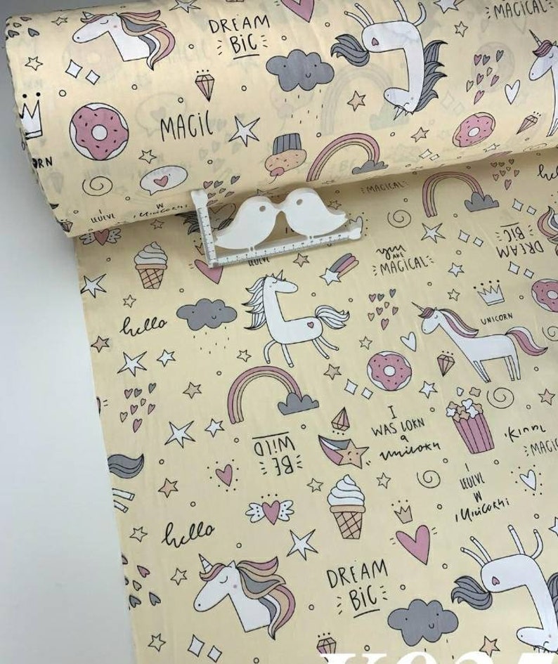 UNICORN FABRIC Unicorn Print 100 Cotton Fabric by the Yard Etsy