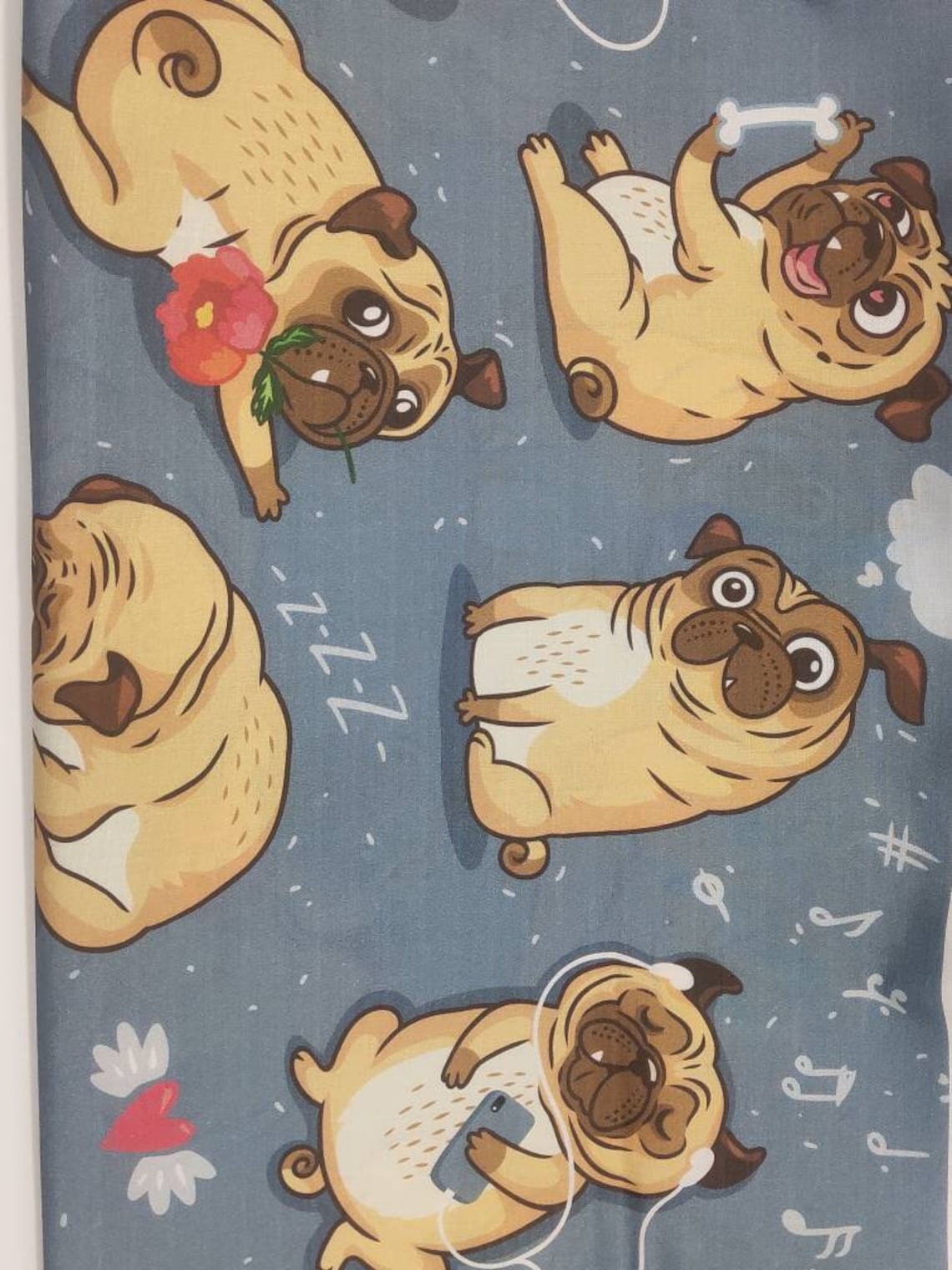 PUG FABRIC Dog fabric Cotton fabric by the yard dog print Etsy