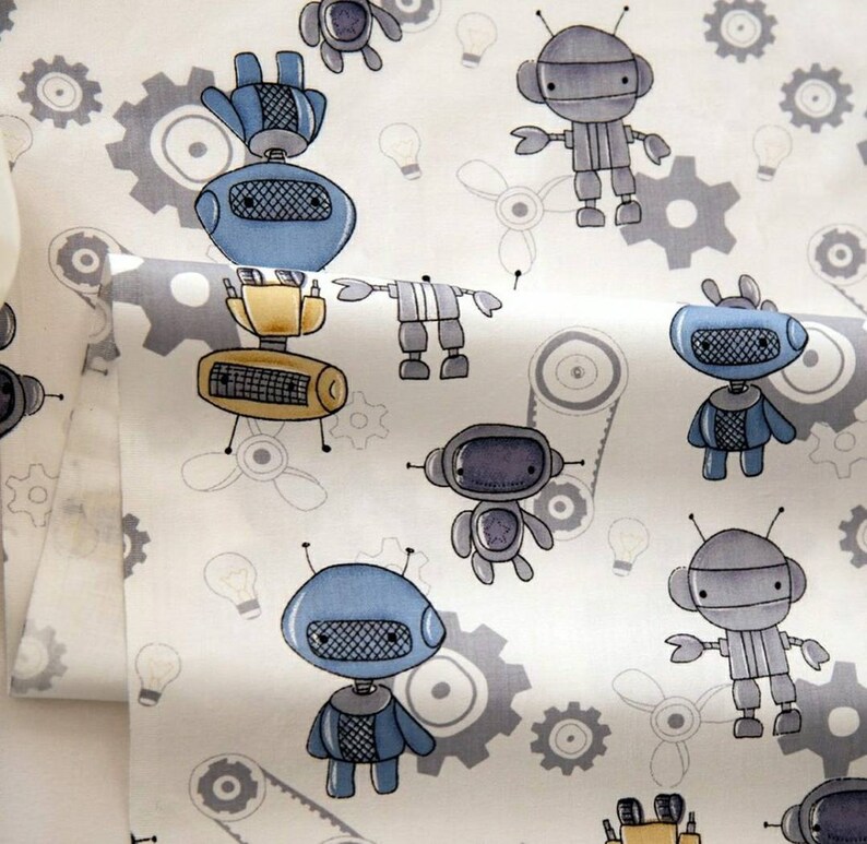 ROBOT FABRIC 100 Cotton Fabric by the Yard Quilting Fabric by Etsy
