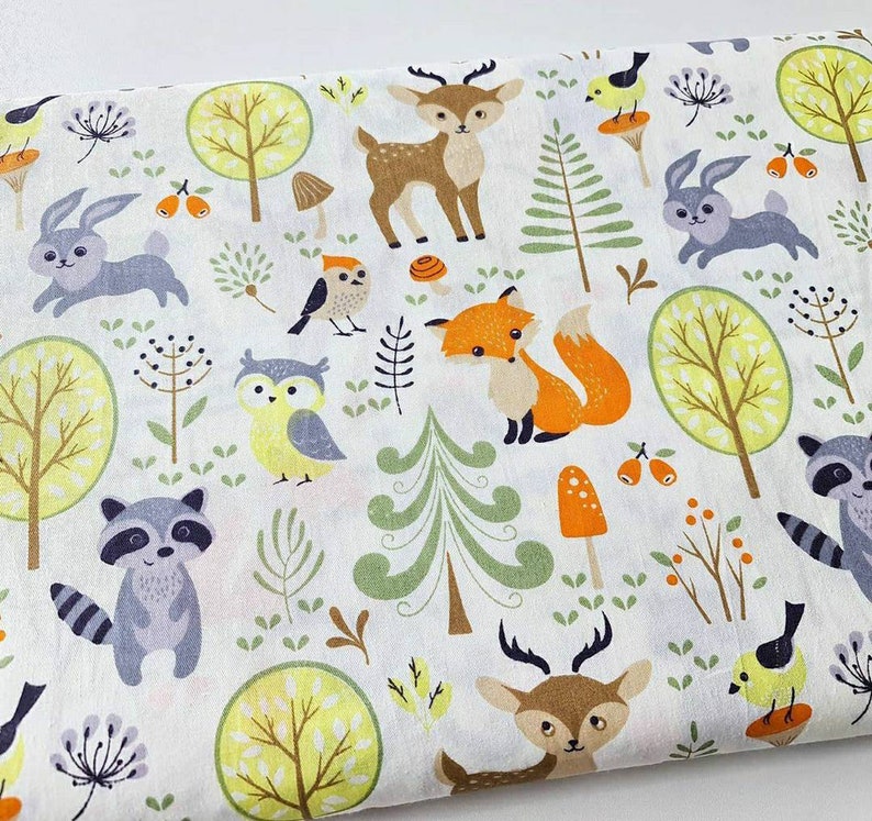 WOODLAND FABRIC cotton fabric by the yard FOX fabric Baby fabric Quilt fabric Baby quilt Baby boy quilt Childrens fabric Owl fabric Raccoon