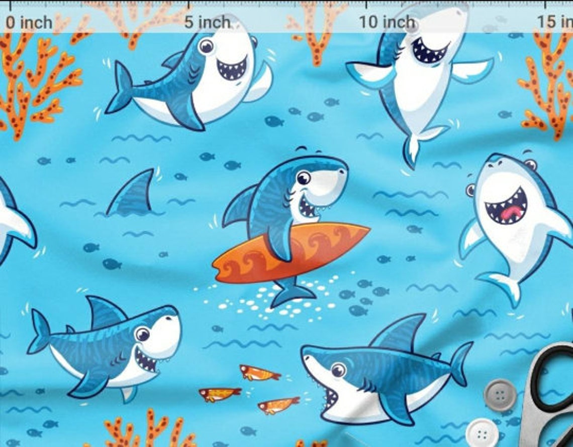 BABY SHARK FABRIC Cotton fabric by the yard Shark print Etsy