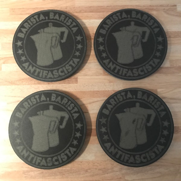 4er Set Schiefer Untersetzer mit Lasergravur - Barista - limited edition