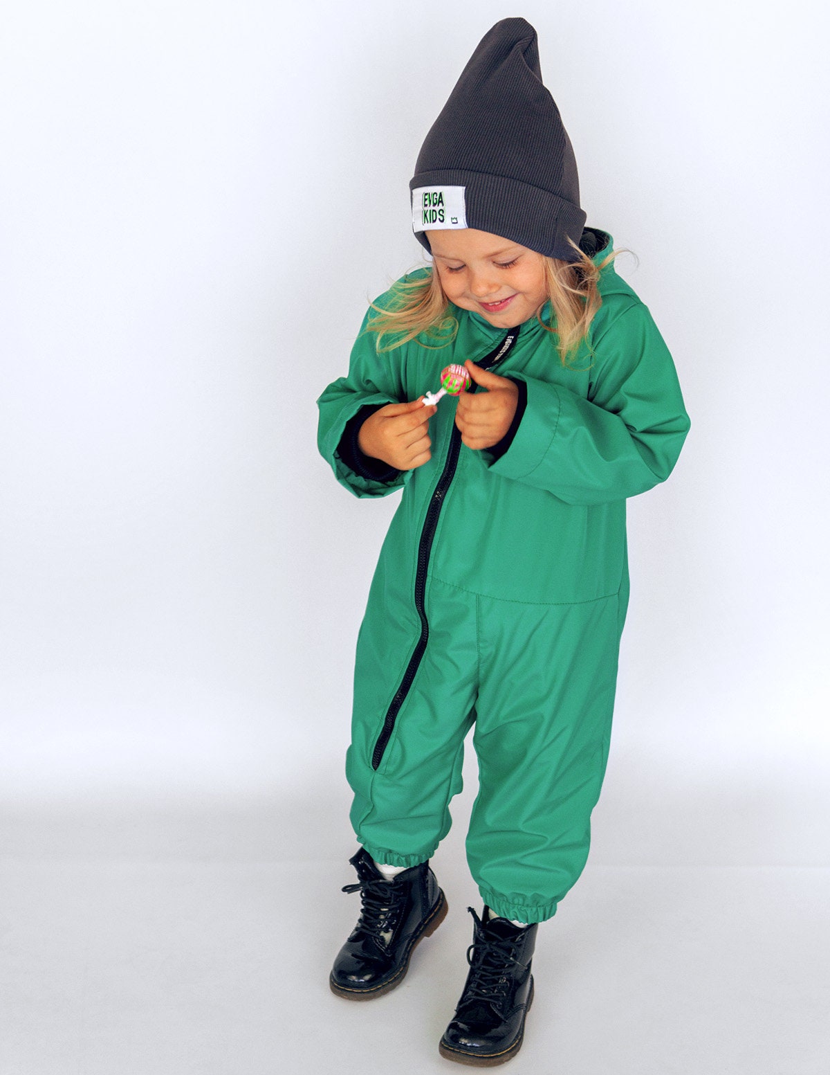 Children's green overalls from raincoat fabric with a hood Etsy