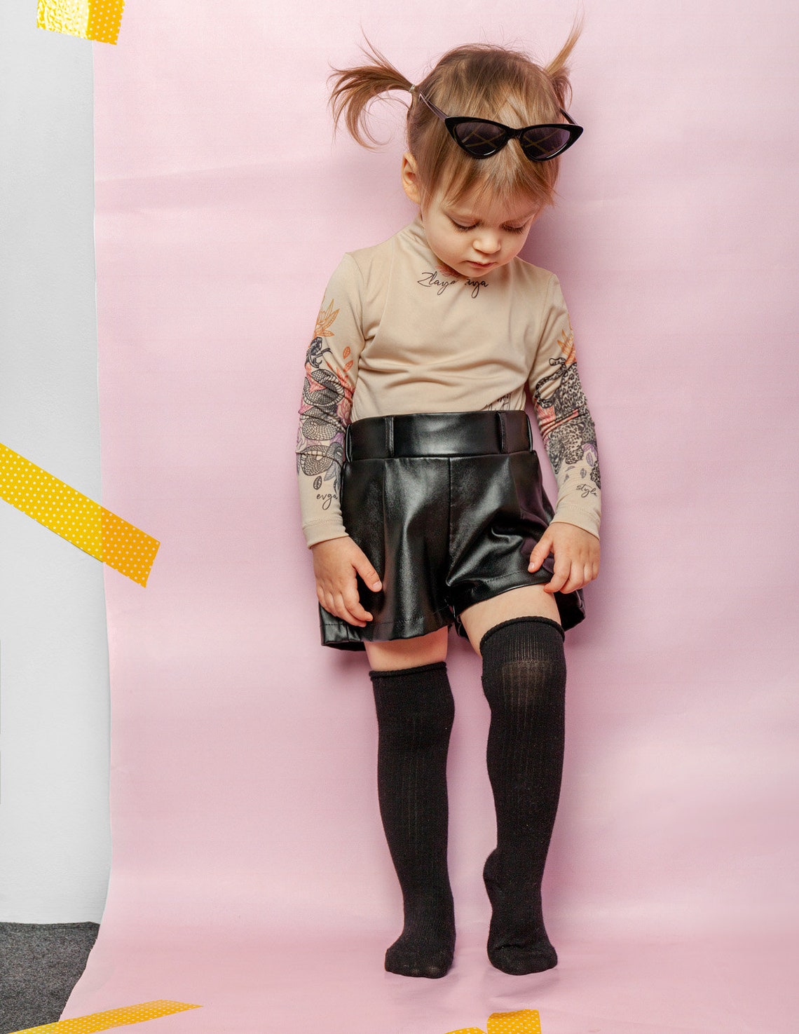 Kids Black Ecoleather Shorts With an Elasticated Belt and Etsy