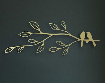 Pájaros dorados en una rama: Arte de pared de metal: Decoración del porche