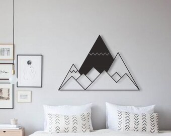 Geometric Mountain Metal Wall Art, Large Nursery Wall Sign, Above Bed Decor, Scandinavian Home Decor, Office Wall Sign, Minimal Home Art
