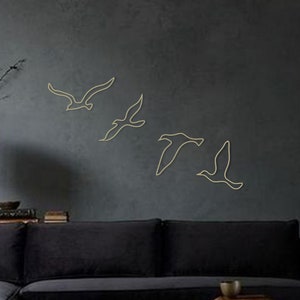 Decoração de parede de pássaros dourados, arte de parede de metal de pássaros, decoração de parede dourada, arte de parede de sala de estar, conjunto de metal de pássaros