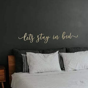 Lets stay in Bed, Metal Sign, Gold Metal Wall Decor, Minimalist Decor, Above Bed Decor, Gold Wall Hangings, Birthday Gift for Her