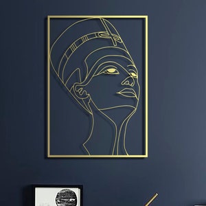 Nefertiti Gold Metal Wall Art, Egyptian Queen, Modern Luxury Decor, Egyptian Wall Art