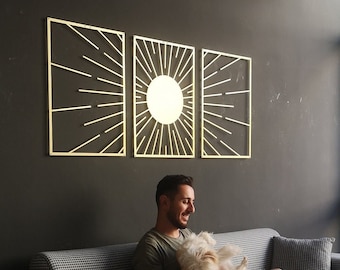 Abstract Sun Metal Wall Decor: Gold Sunburst Wall Art (Set of 3)
