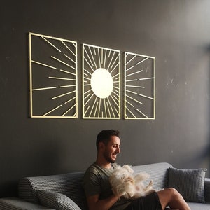 SUN Metal Wall Decor, Sunburst Wall Art, Gold Wall Decor, Large Metal Wall Art