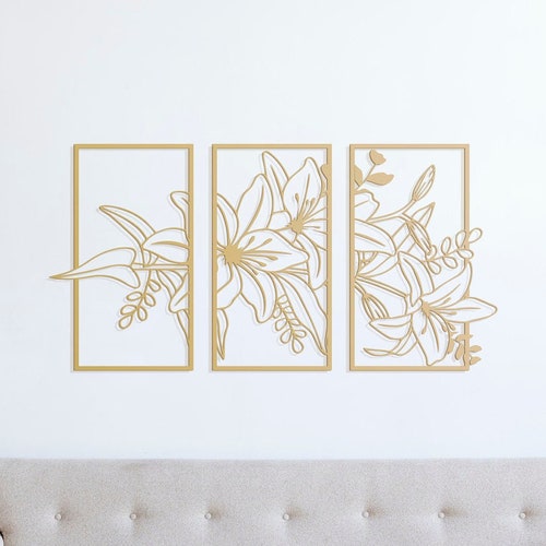 Lily Gold Wall Decor Xlarge Wall Art Flower Wall Decor Set Etsy