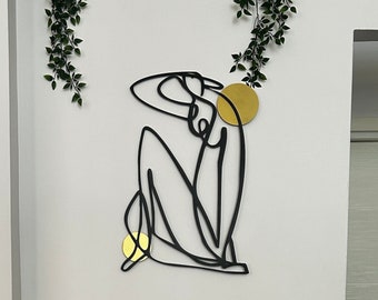 Donna Matisse, arte da parete in metallo, decorazione in metallo nero e oro, arte astratta da parete in metallo, arte ispirata a Matisse