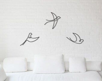 Birds MEtal Wall Decor, Single Line Metal Wall Art, Birds Decor Set of 3, Minimal Living Room Wall Decor, Minimal Wall Art