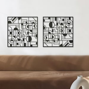 Modern Metal Living Room Decor, Geometric Wall Art Set, Mid-century Wall Decor, Gold Metal Wall Decor, Square Metal Decor