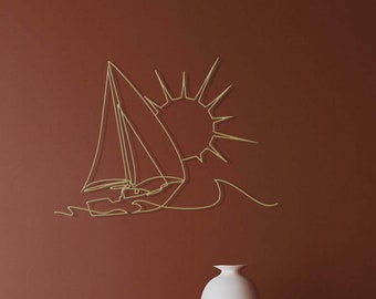 Minimalist Sailboat Metal Wall Art: Modern Line Art Decor