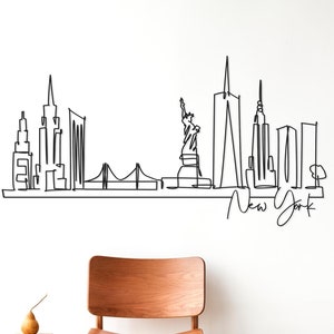 NYC Skyline Metallkunst, modernes Line Art Décor, New York City Silhouette, Metallwandkunst, Single Line Art