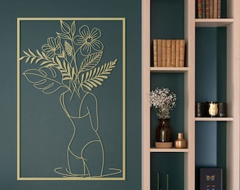 Female Body Metal Wall Art, Flowers Gold Wall Art, Gold Wall Decor, Metal Wall Art, Unique Wall Decor, Girl With Flowers, Bathroom Wall Deco