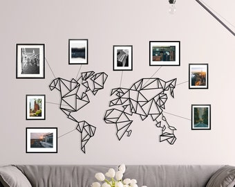 Geometric World Map Metal Wall Art: Modern Office Decor