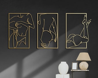 Naked Woman Wall Art Set, Bedroom Gold Wall Decor, Bathroom Metal Wall Decor, Woman Body Naked Wall Decor, Large Wall Decor, Woman Legs