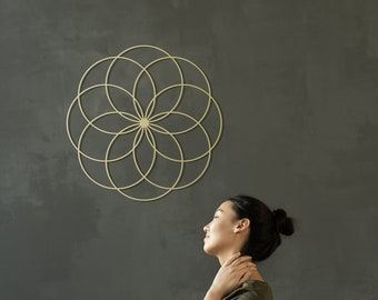 Seed of Life Metal Wall Decor, Gold Metal Wall Decor, Sacred Geometry Wall Hangings, Modern Mandala Wall Art, Yoga Studio Art